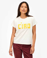 Clare V. Block Ciao Classic Tee in Cream w/ Marigold