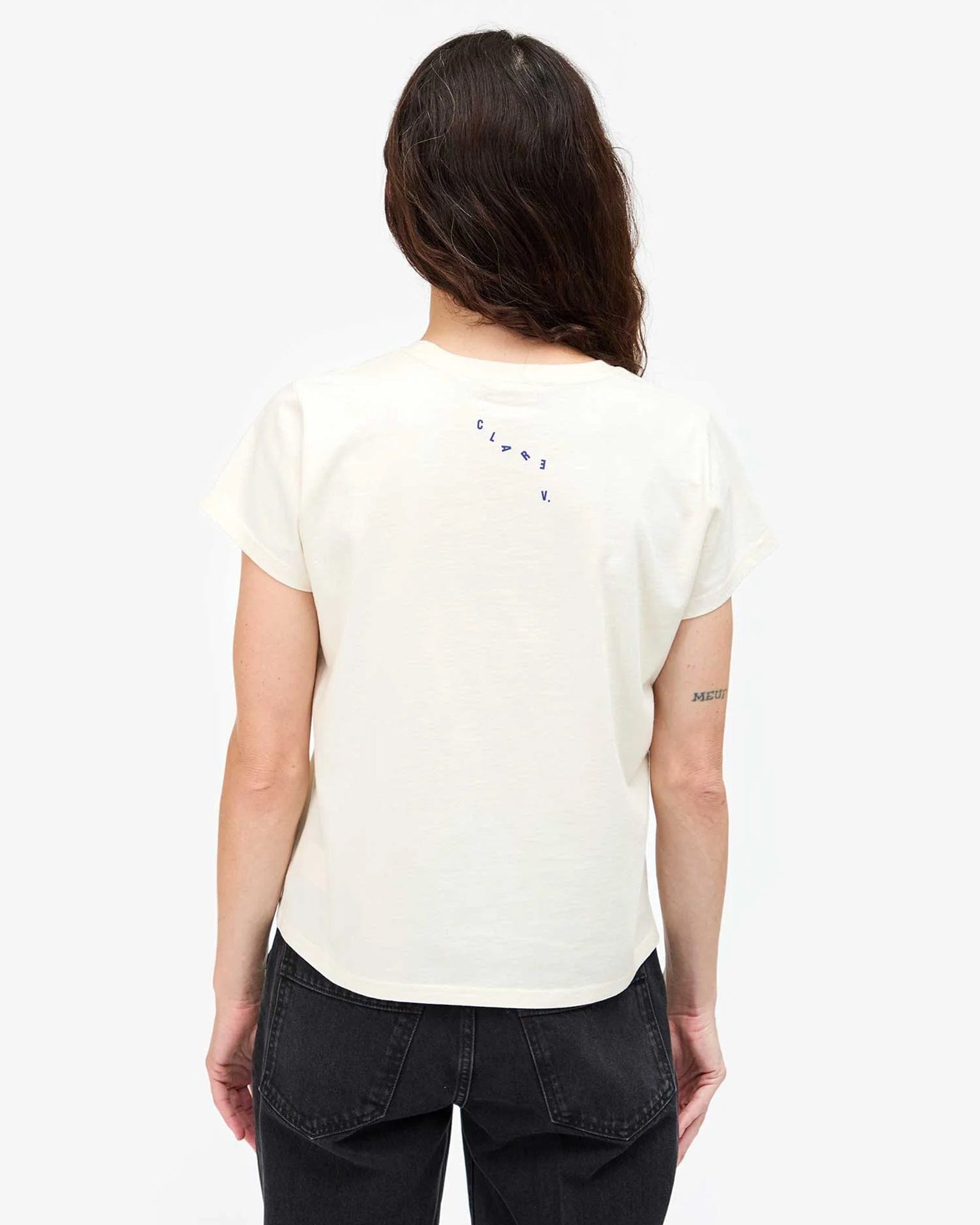 Clare V. Block Ciao Classic Tee in Cream w/ Royal