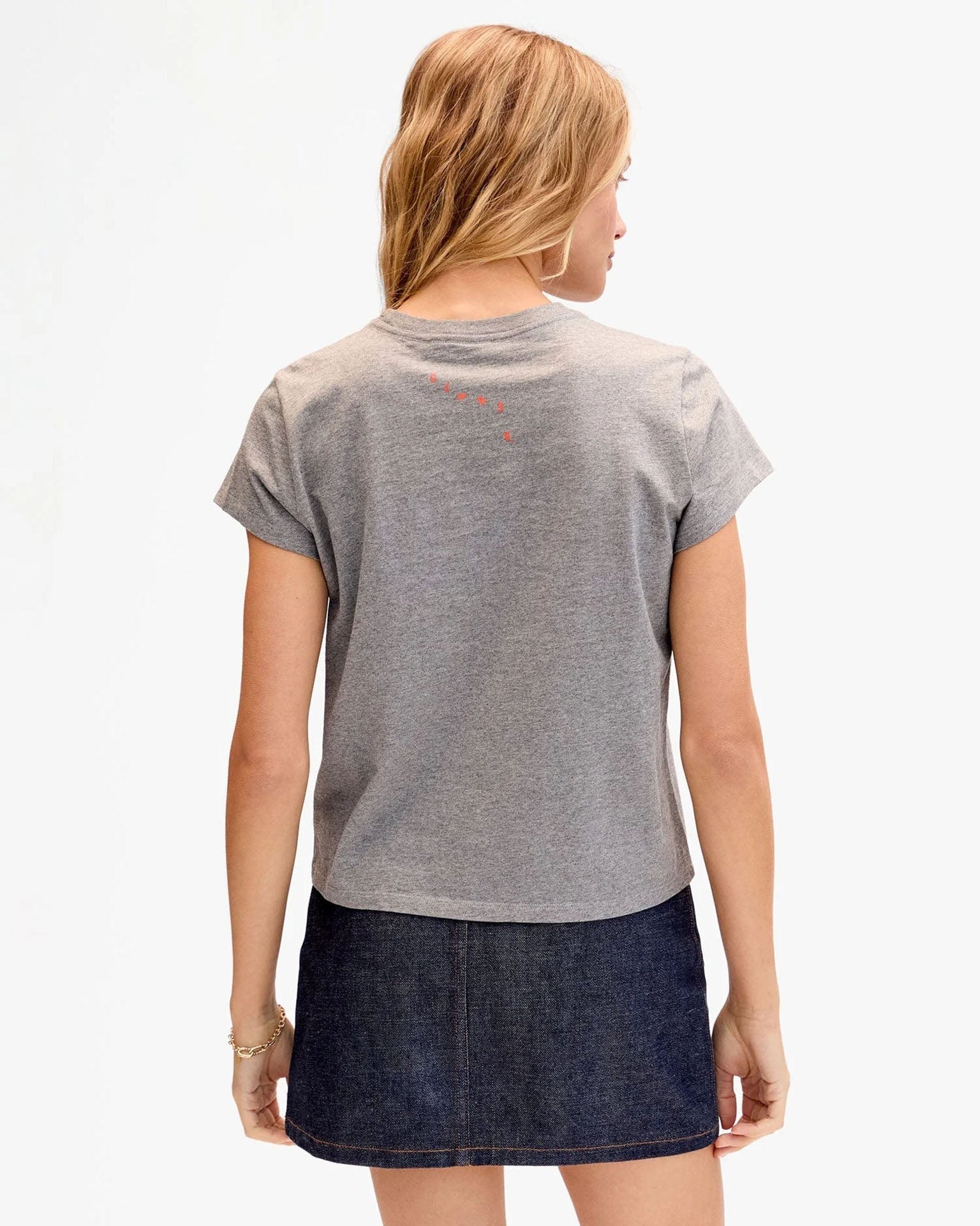 Clare V. Block Ciao Classic Tee in Grey Melange w/ Safety Orange