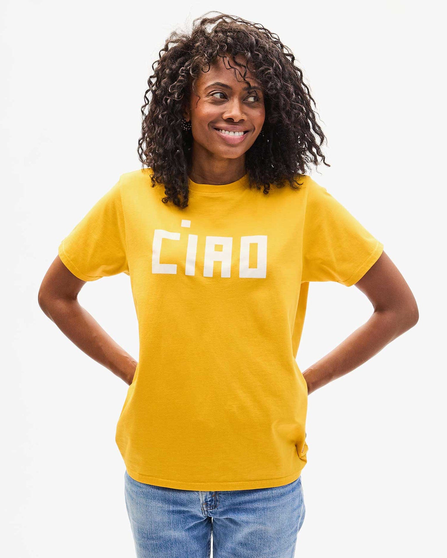 Clare V. Block Ciao Original Tee in Marigold w/ Cream