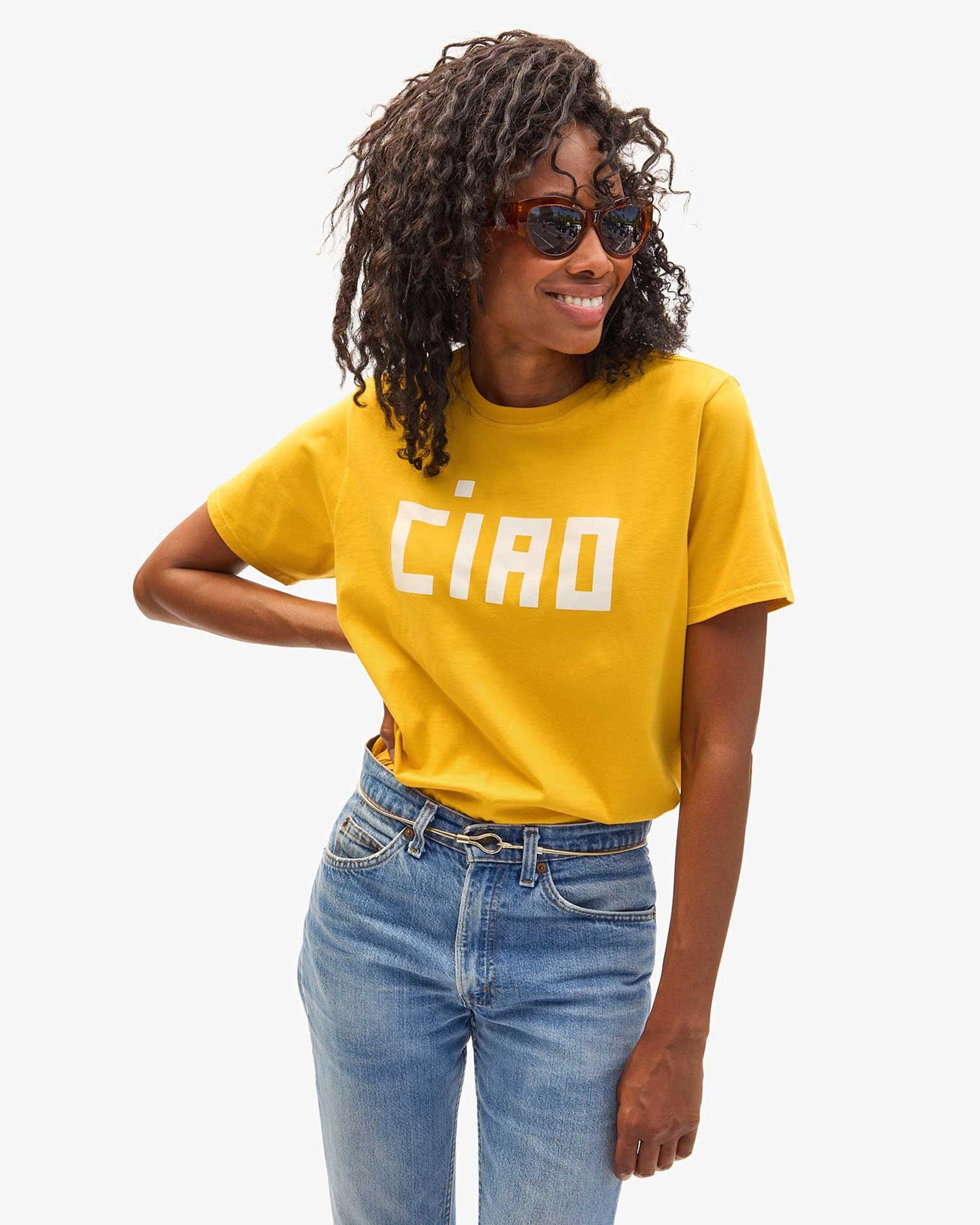 Clare V. Block Ciao Original Tee in Marigold w/ Cream