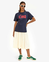 Clare V. Block Ciao Original Tee in Navy w/ Bright Poppy