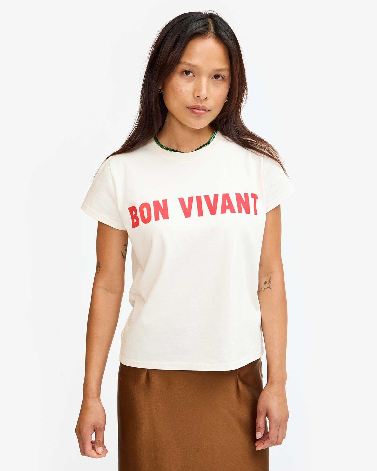 Clare V. Bon Vivant Classic Tee in Cream w/ Bright Poppy