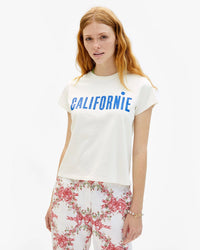 Clare V. Californie Classic Tee in Cream w/ Cobalt