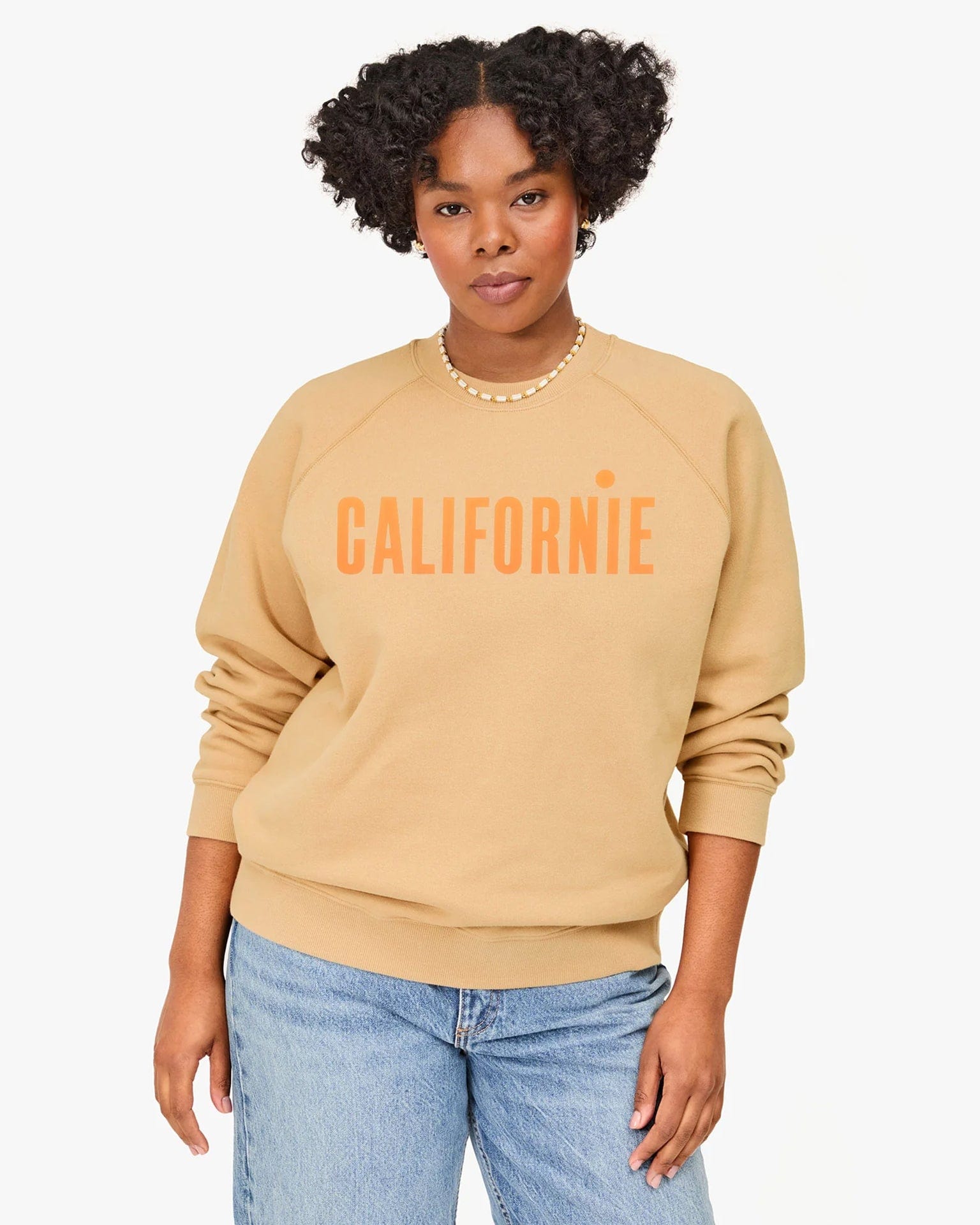 Clare V. Californie Sweatshirt in Sand w/ Neon Orange