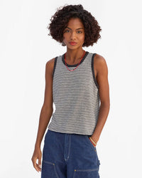 Clare V. Camp Fit Cttn/Lnn Mini Stripe Tank in Black/Cream 1 - Bliss Boutiques