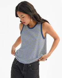 Clare V. Camp Fit Tank - C/L Mini Stripe in Navy/Cream 3 - Bliss Boutiques