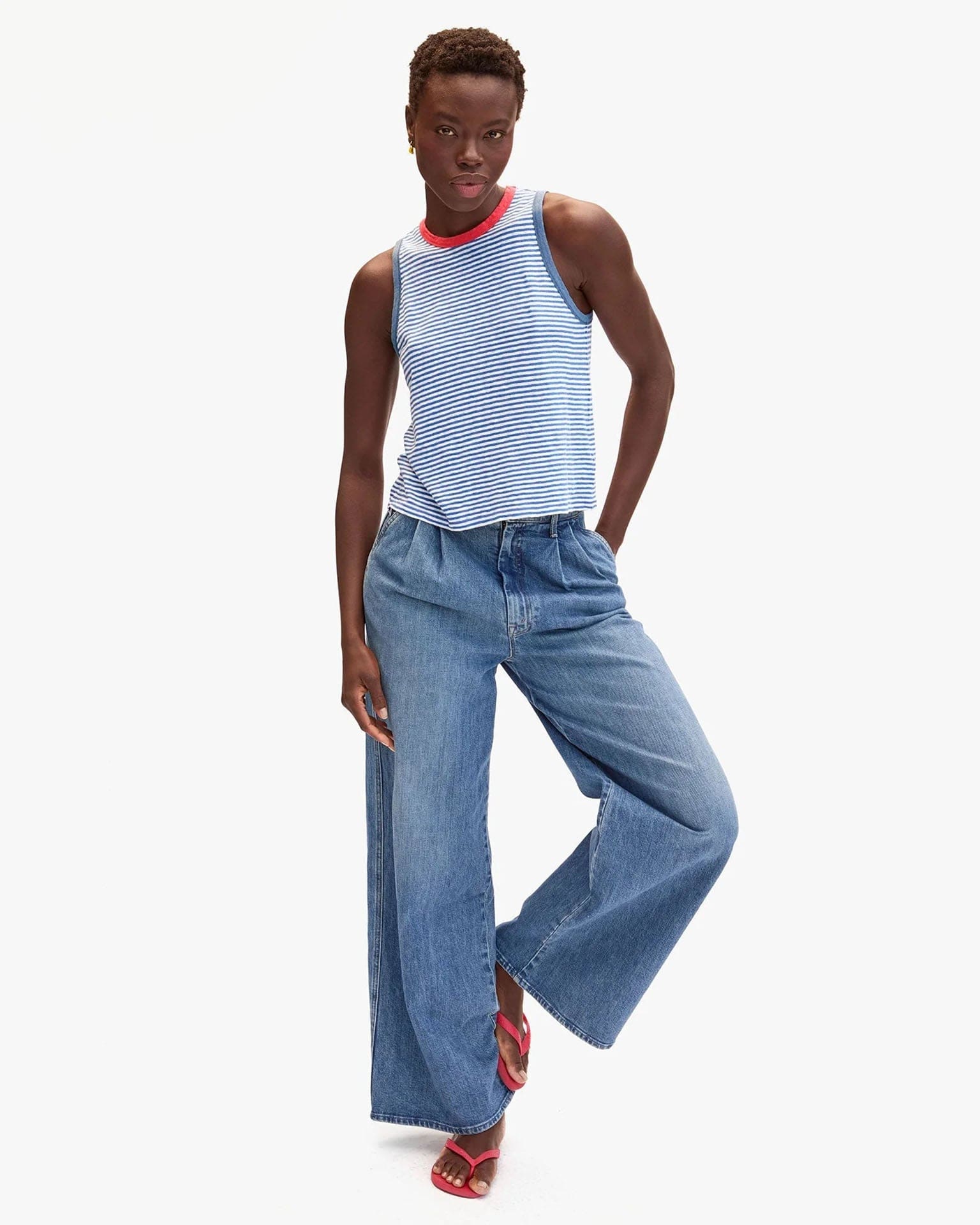 Clare V. Camp Fit Tank in Blue/Cream