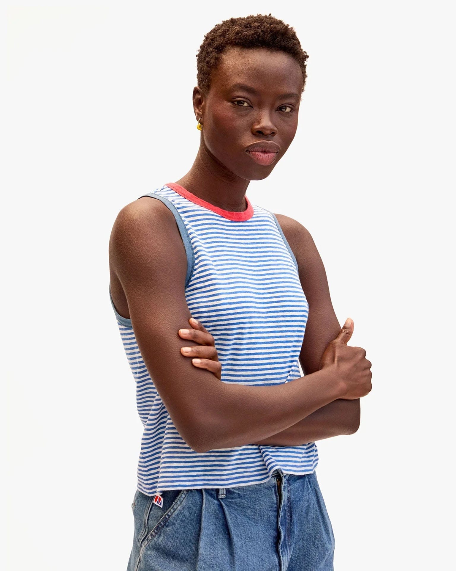 Clare V. Camp Fit Tank in Blue/Cream