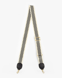 Clare V. Checker Adj Crossbody Strap in Black & Cream