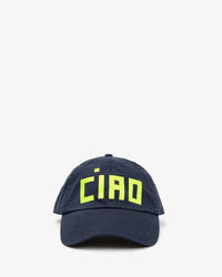 Clare V. Ciao Baseball Hat in Navy w/ Neon Yellow