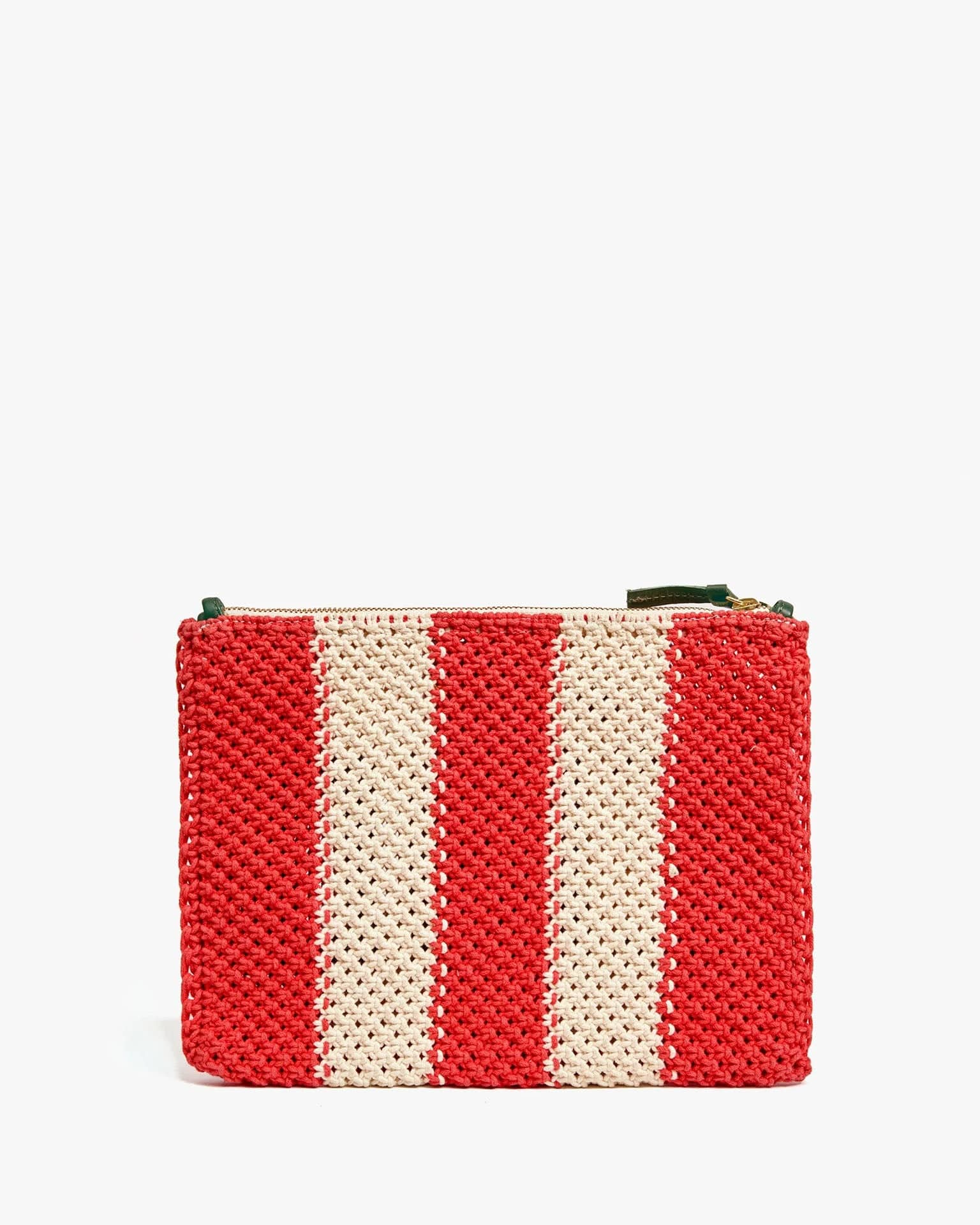 Clare V. Ciao Crochet Stripe Flat Clutch w/ Tabs in Cream/Bright Poppy