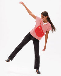 Clare V. Classic Cttn/Lnn Mini Stripe Tee in Bright Poppy/Cream 2 - Bliss Boutiques