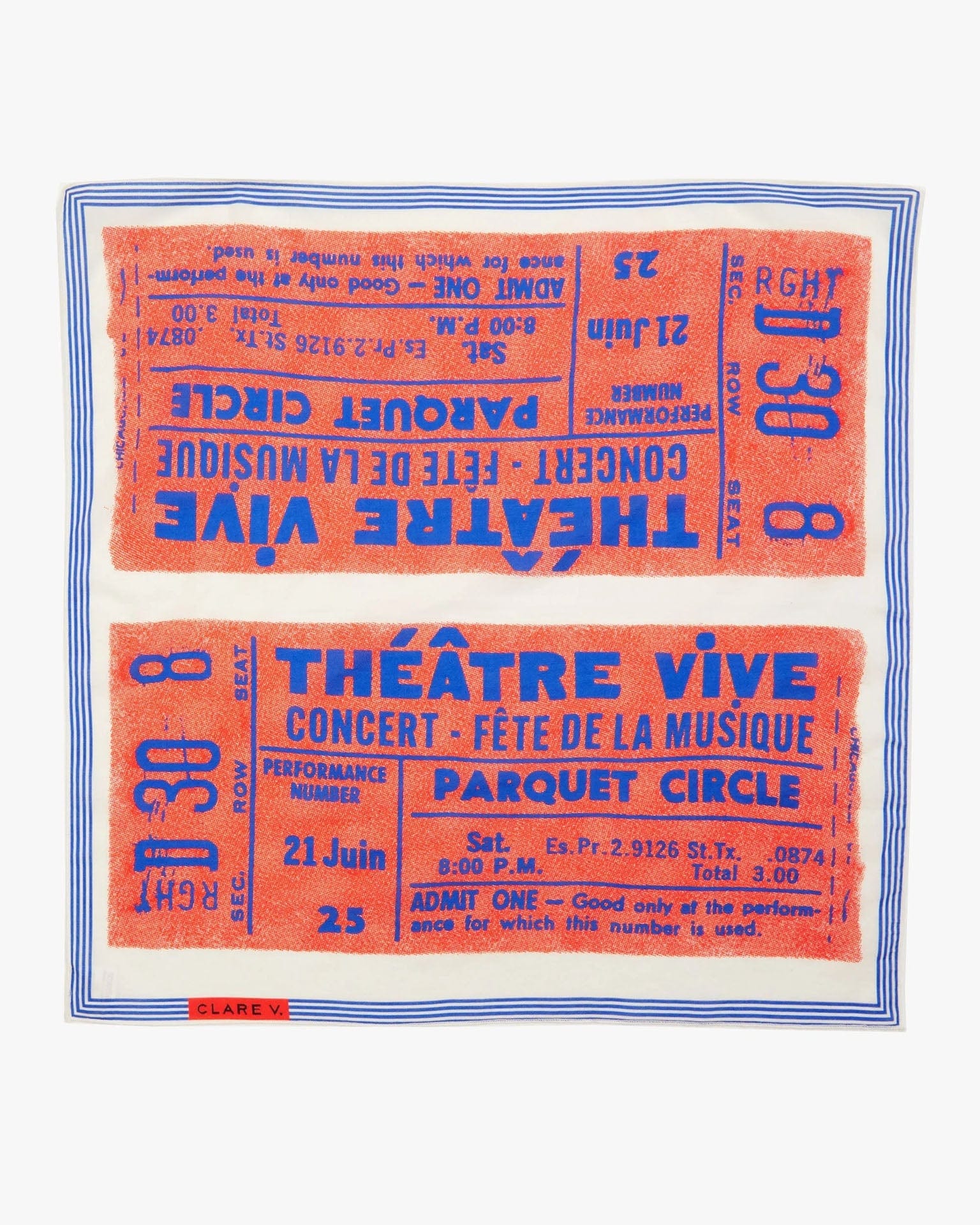 Clare V. Concert Tickets Bandana in Pink w/ Blue
