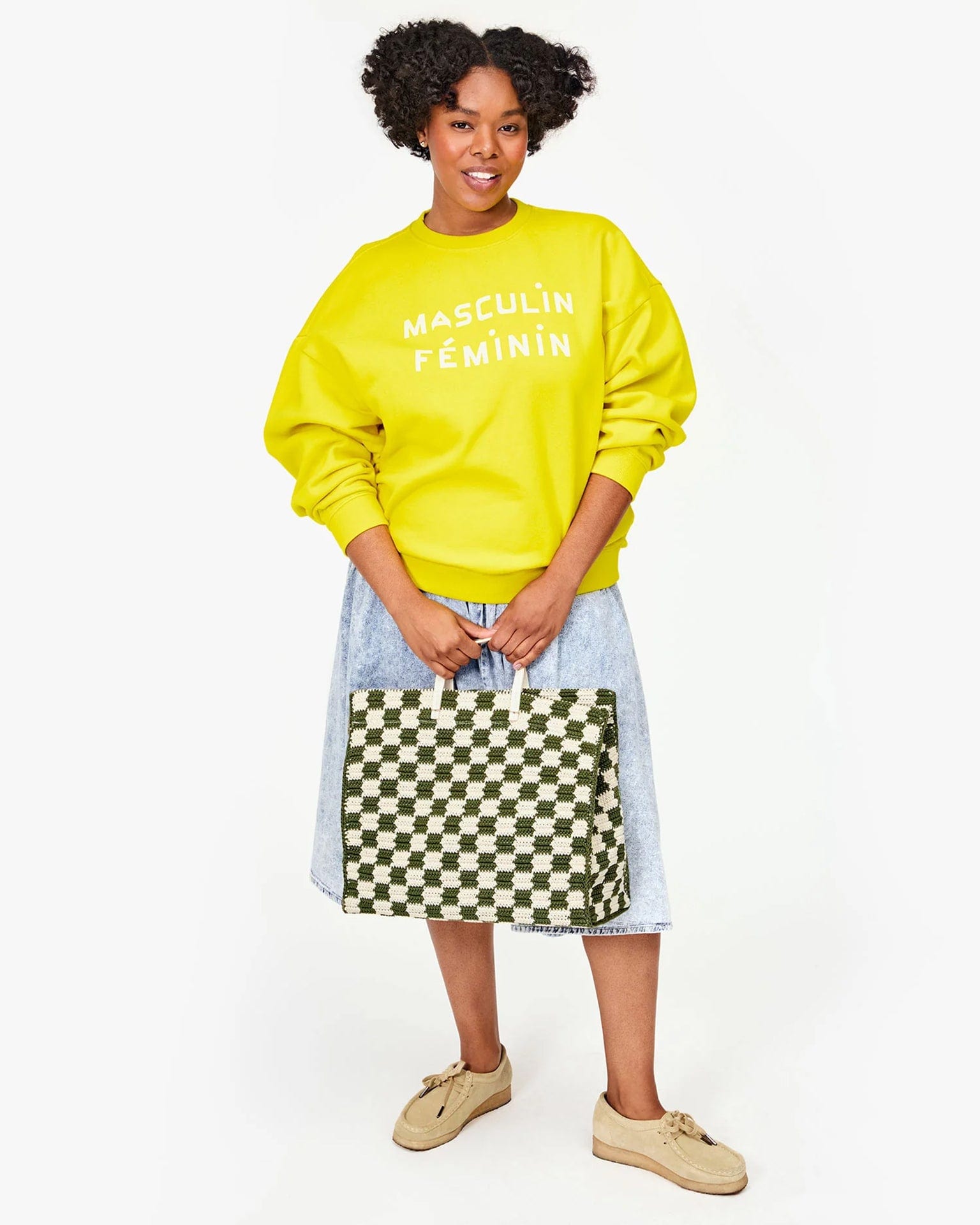 Clare V. Crochet Checker Summer Simple Tote in Olive & Cream