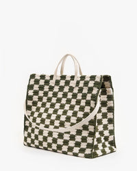 Clare V. Crochet Checker Summer Simple Tote in Olive & Cream