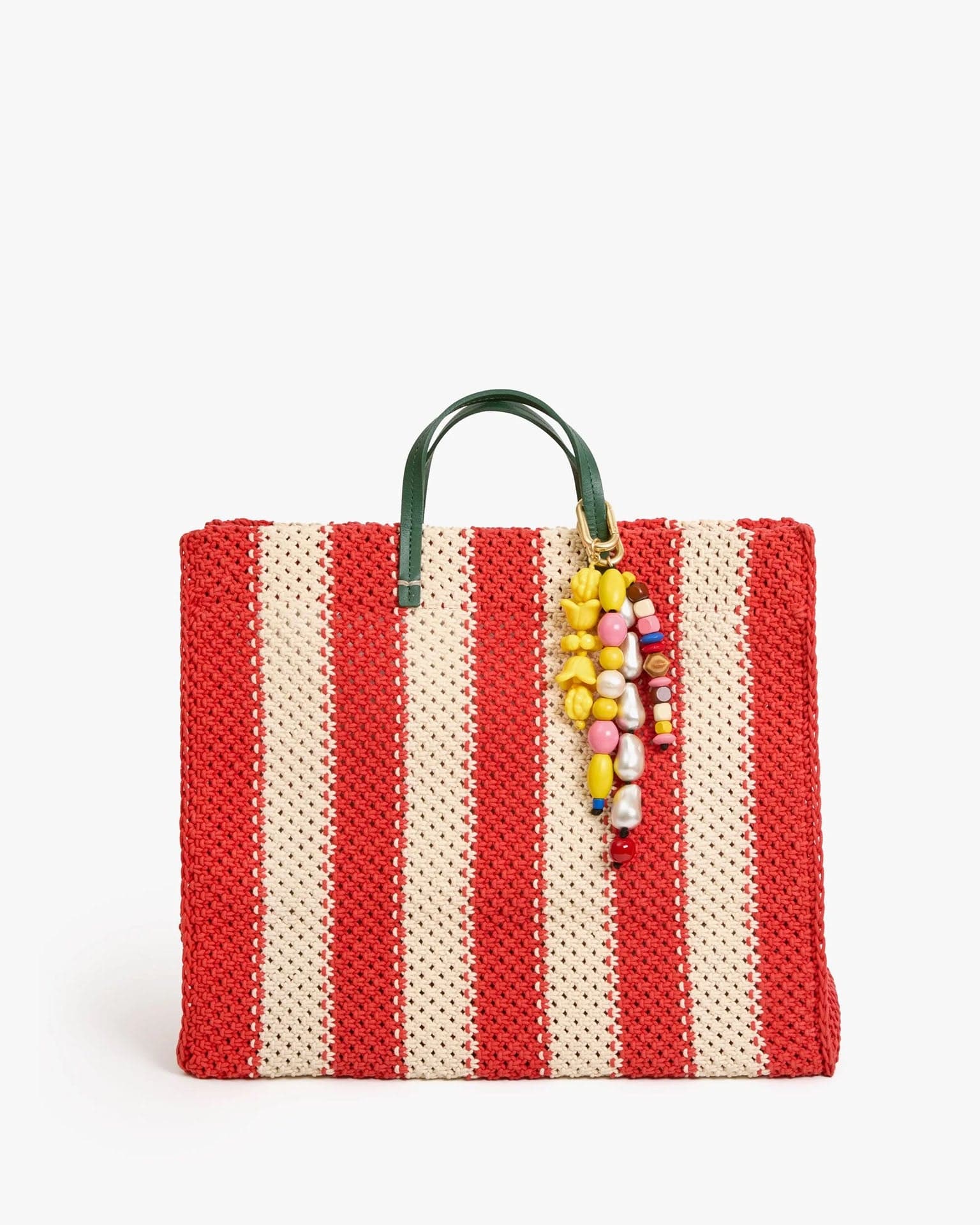 Clare V. Crochet Stripe Summer Simple Tote in Cream/Bright Poppy