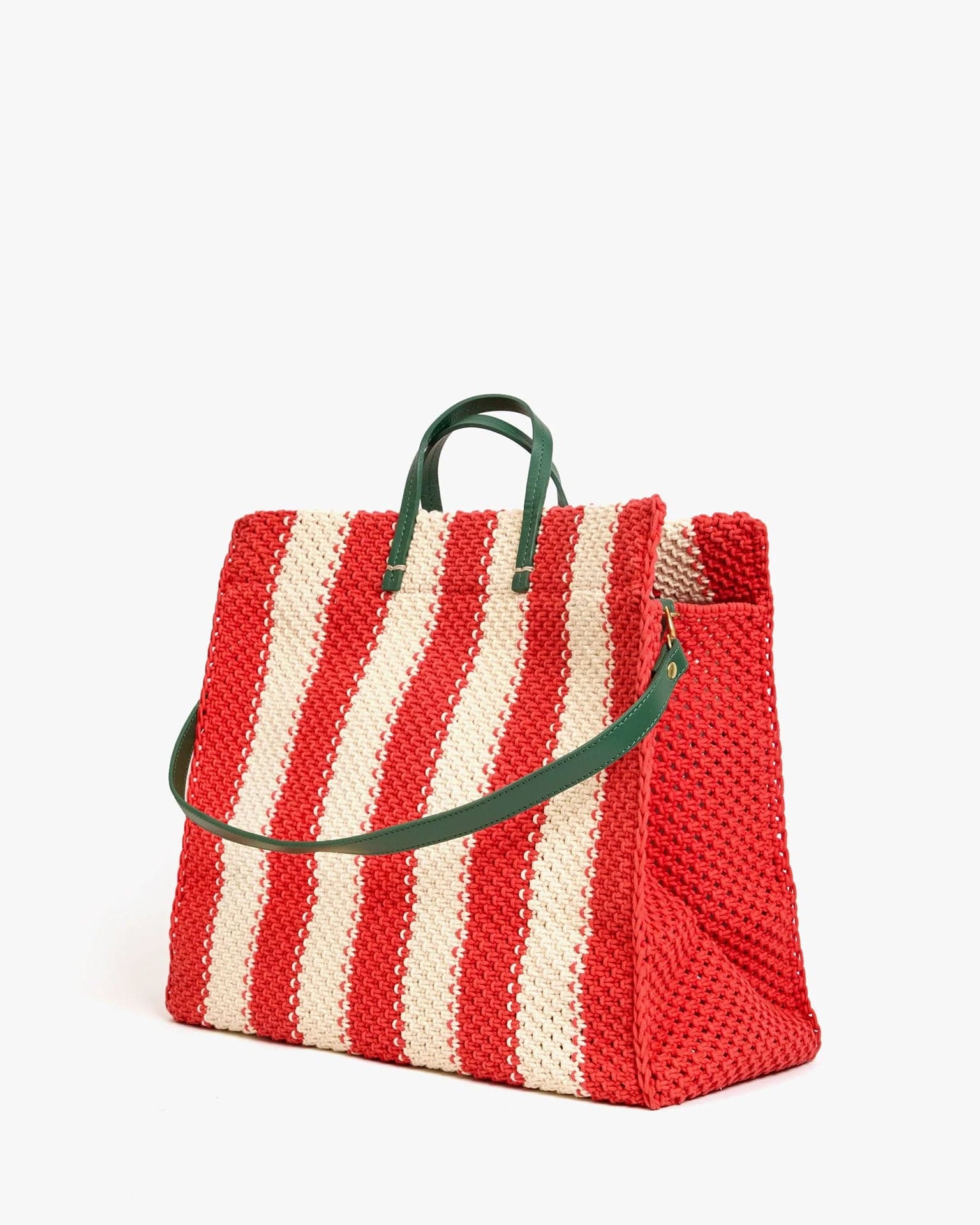 Clare V. Crochet Stripe Summer Simple Tote in Cream/Bright Poppy