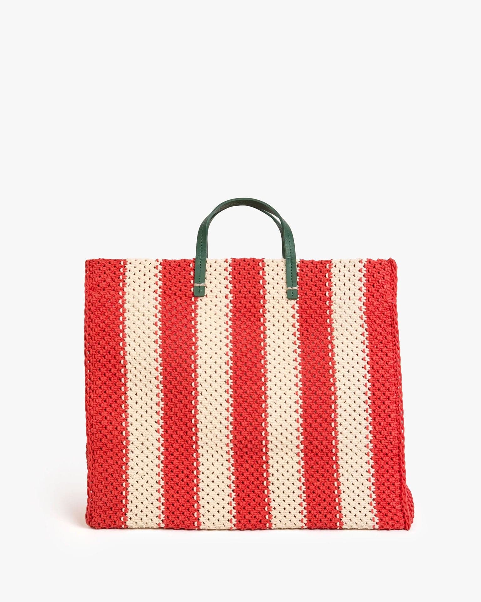 Clare V. Crochet Stripe Summer Simple Tote in Cream/Bright Poppy