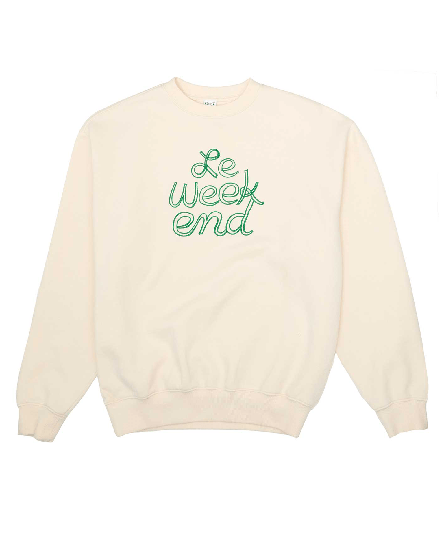 Clare V. Emb Le Weekend Oversized Sweatshirt in Cream w/ Green