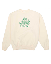 Clare V. Emb Le Weekend Oversized Sweatshirt in Cream w/ Green