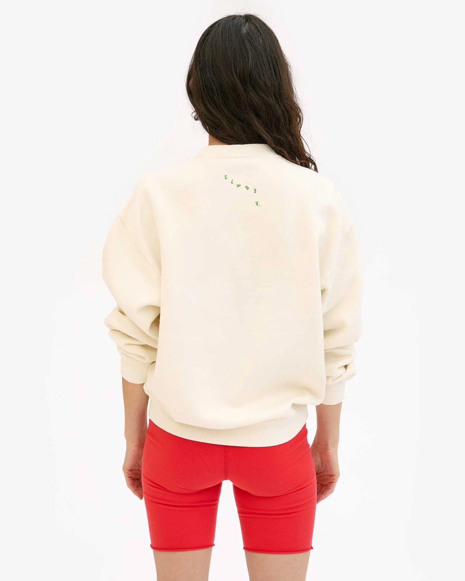 Clare V. Emb Le Weekend Oversized Sweatshirt in Cream w/ Green