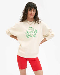 Clare V. Emb Le Weekend Oversized Sweatshirt in Cream w/ Green
