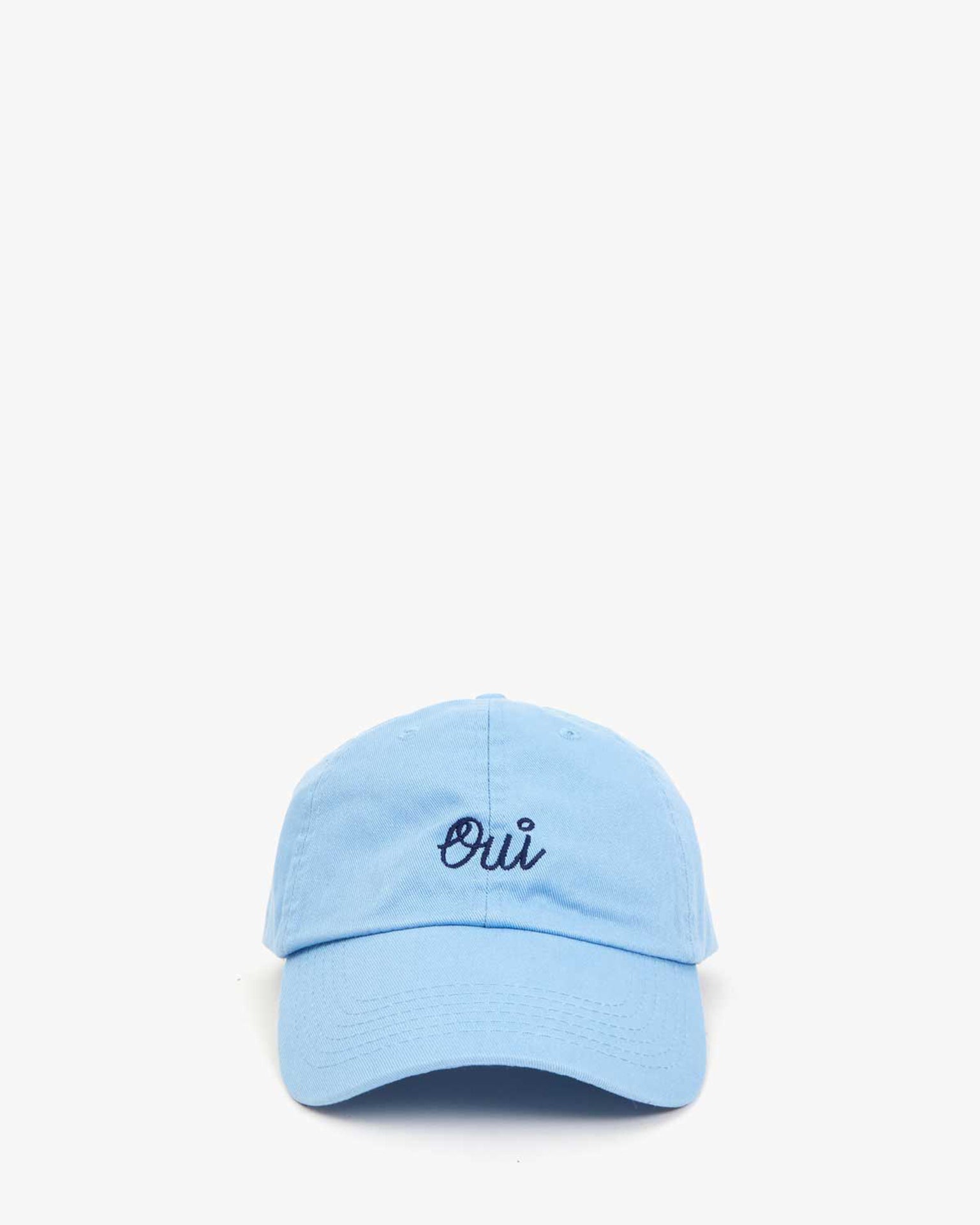 Clare V. Emb Oui Baseball Hat in Sky Blue w/ Navy