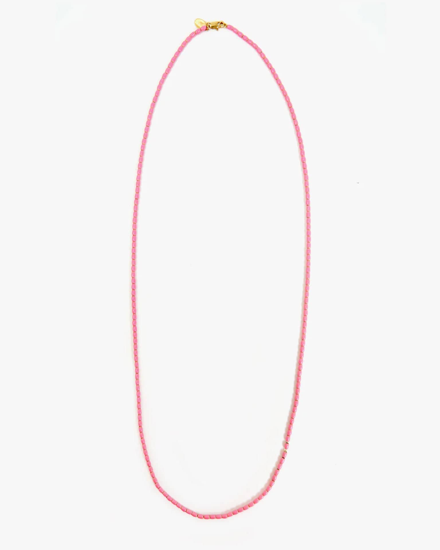 Clare V. Enamel Barrel Chain Necklace in Peony