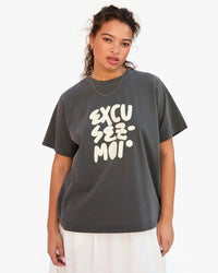 Clare V. Excusez Moi Original Tee in Faded Black 1 - Bliss Boutiques