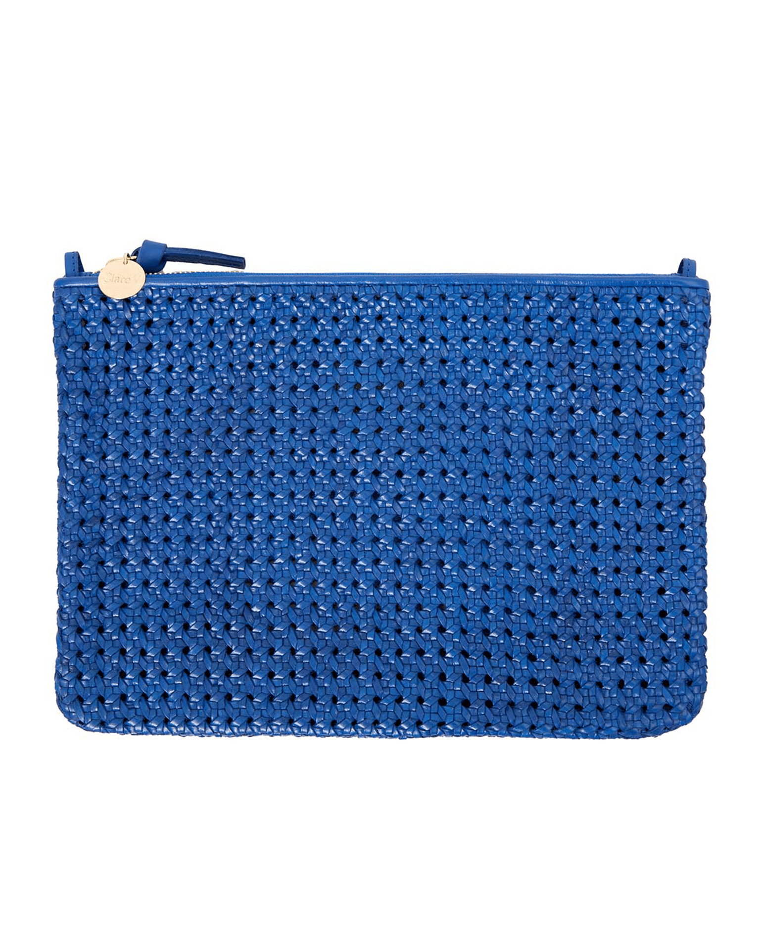 Clare V. Accessories Cobalt Flat Clutch w/ Tabs in Cobalt Rattan