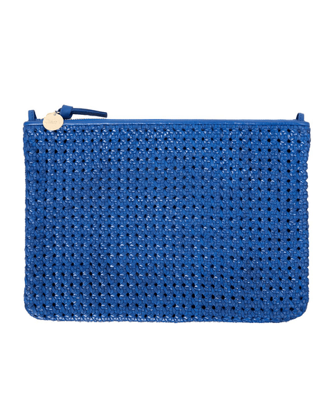 Clare V. Flat Clutch w/ Tabs in Cobalt Rattan - Bliss Boutiques
