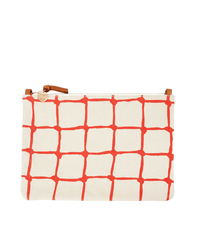 Clare V. Accessories Natural & Bright Poppy Flat Clutch w/ Tabs in Natural & Bright Poppy Net Print Canvas