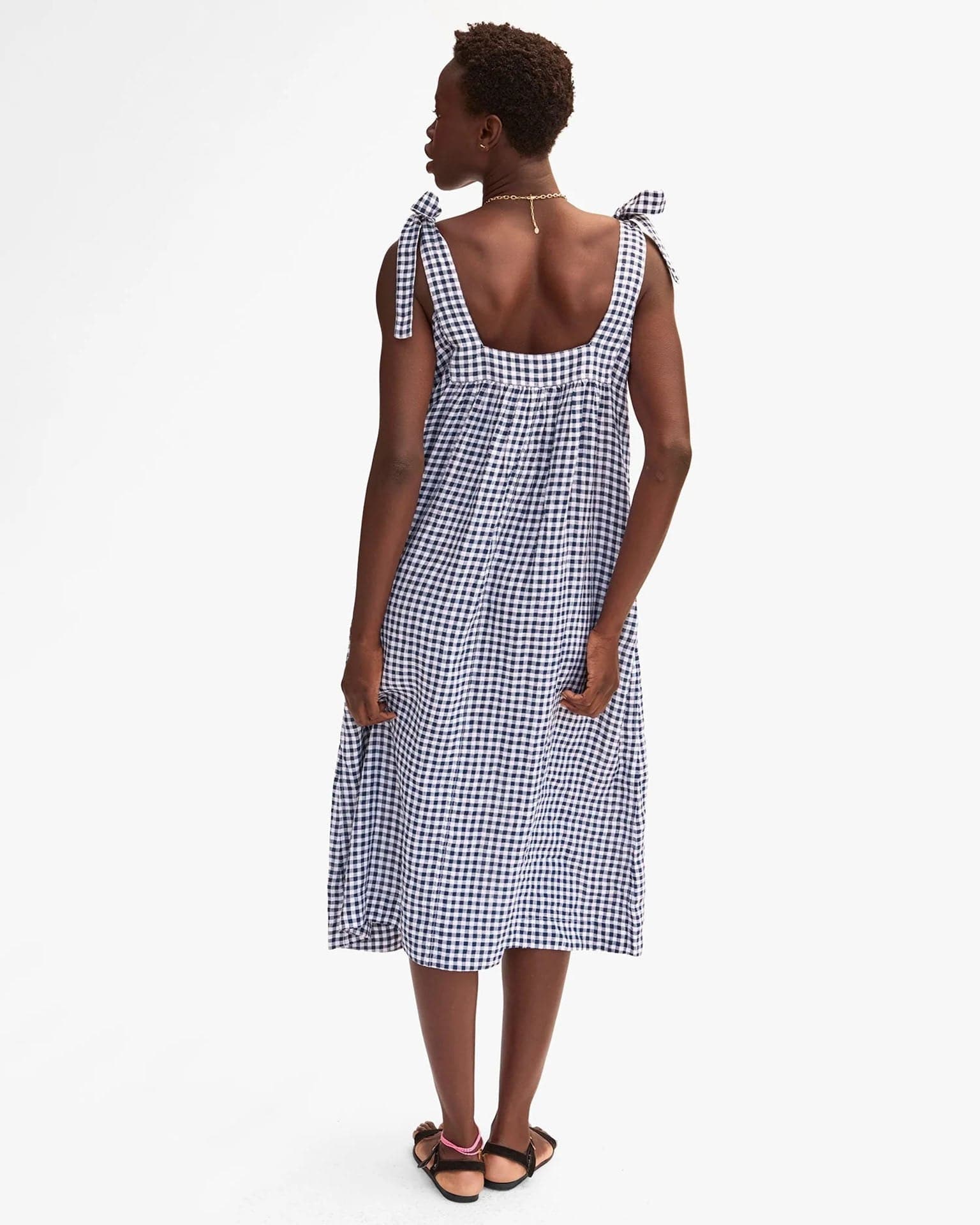 Clare V. Gingham Linen Rosalie Dress in Navy/White