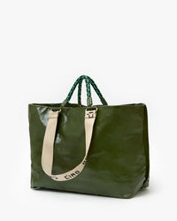 Clare V. Grande Bateau Tote - Crinkle Patent in Army 4 - Bliss Boutiques