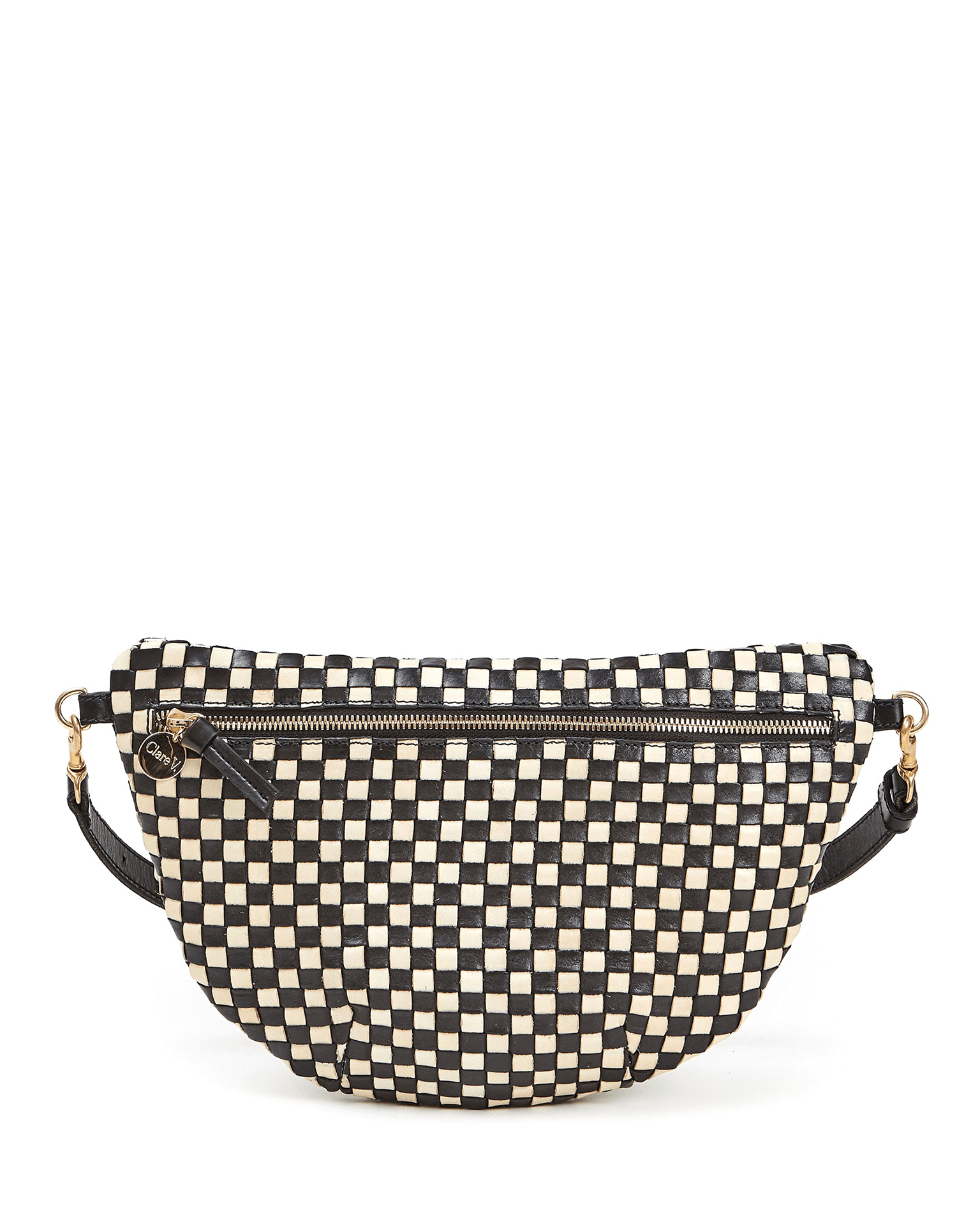 Clare V. Grande Fanny in Black & Cream Woven Checker