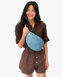Clare V. Grande Fanny - Woven Zig Zag in Desert Blue 2 - Bliss Boutiques