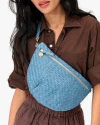 Clare V. Grande Fanny - Woven Zig Zag in Desert Blue 3 - Bliss Boutiques