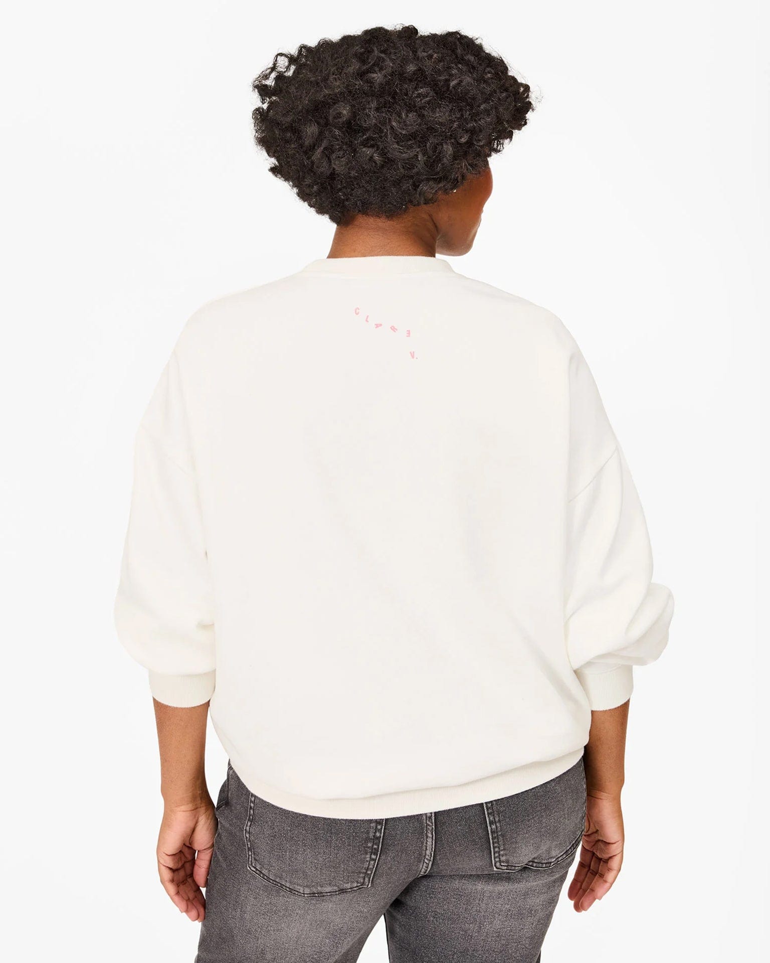 Clare V. "Iconique" Oversized Sweatshirt in Oyster White w/ Peony