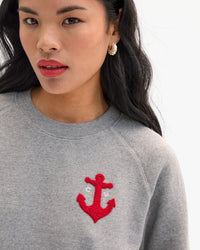 Clare V. Le Court Sweatshirt - Petit Chenille Anchor in Grey Melange 2 - Bliss Boutiques