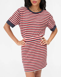 Clare V. Le Mini Tube Skirt - Stripe in Nvy/Cry Red/Crm 3 - Bliss Boutiques