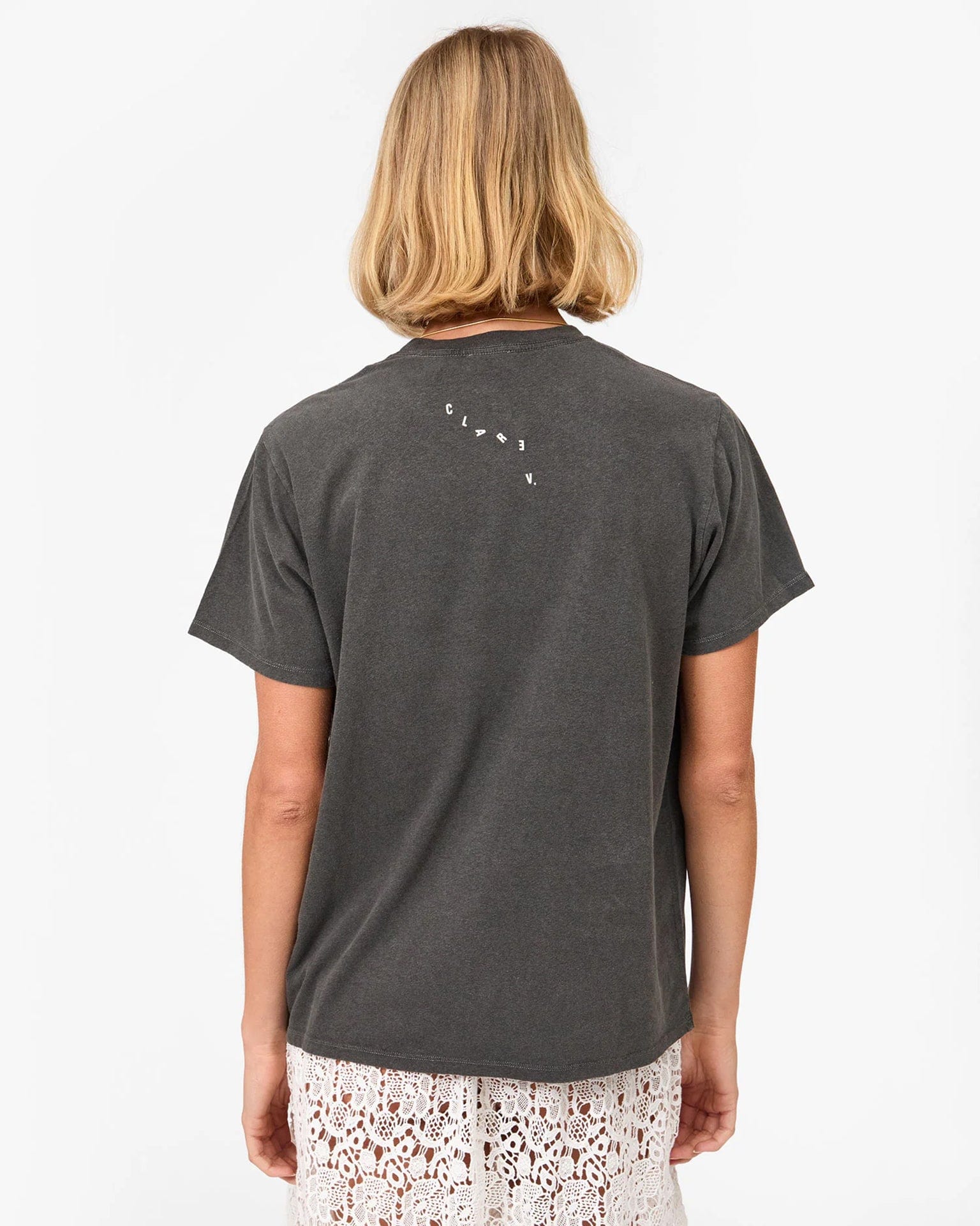 Clare V. Le Sex, Le Drugs, Le Rock n' Roll Original Tee in Faded Black Cotton/Linen w/ Cream