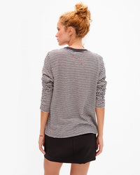Clare V. Long Sleeve Cttn/Lnn Mini Stripe Tee in Black/Cream 2 - Bliss Boutiques
