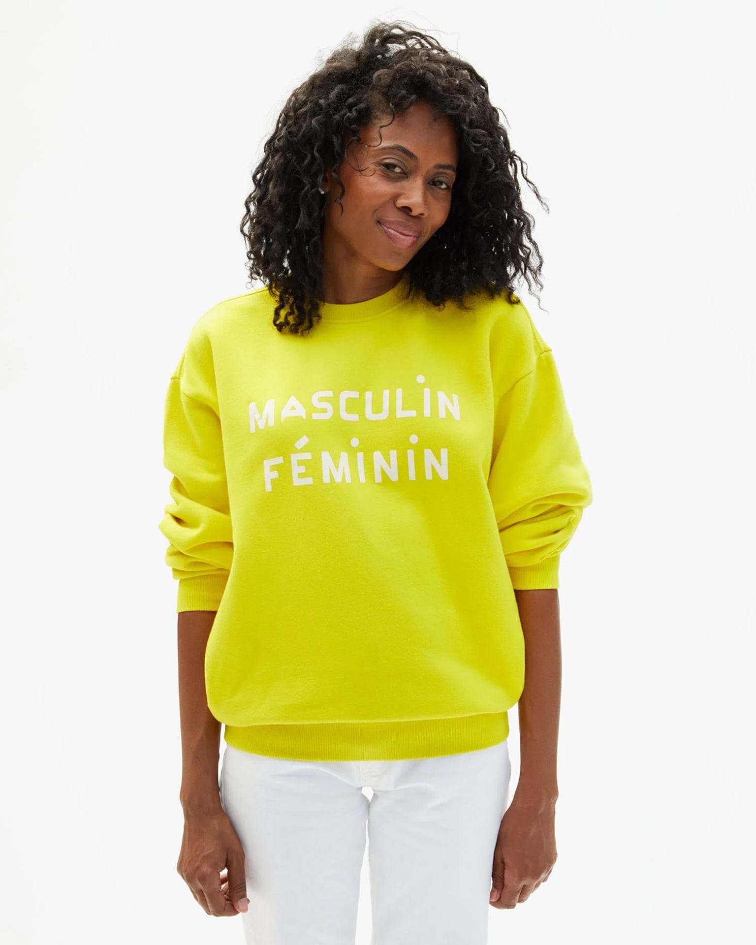 Clare V. Masculin Feminin Oversized Sweatshirt in Citron w/ Cream