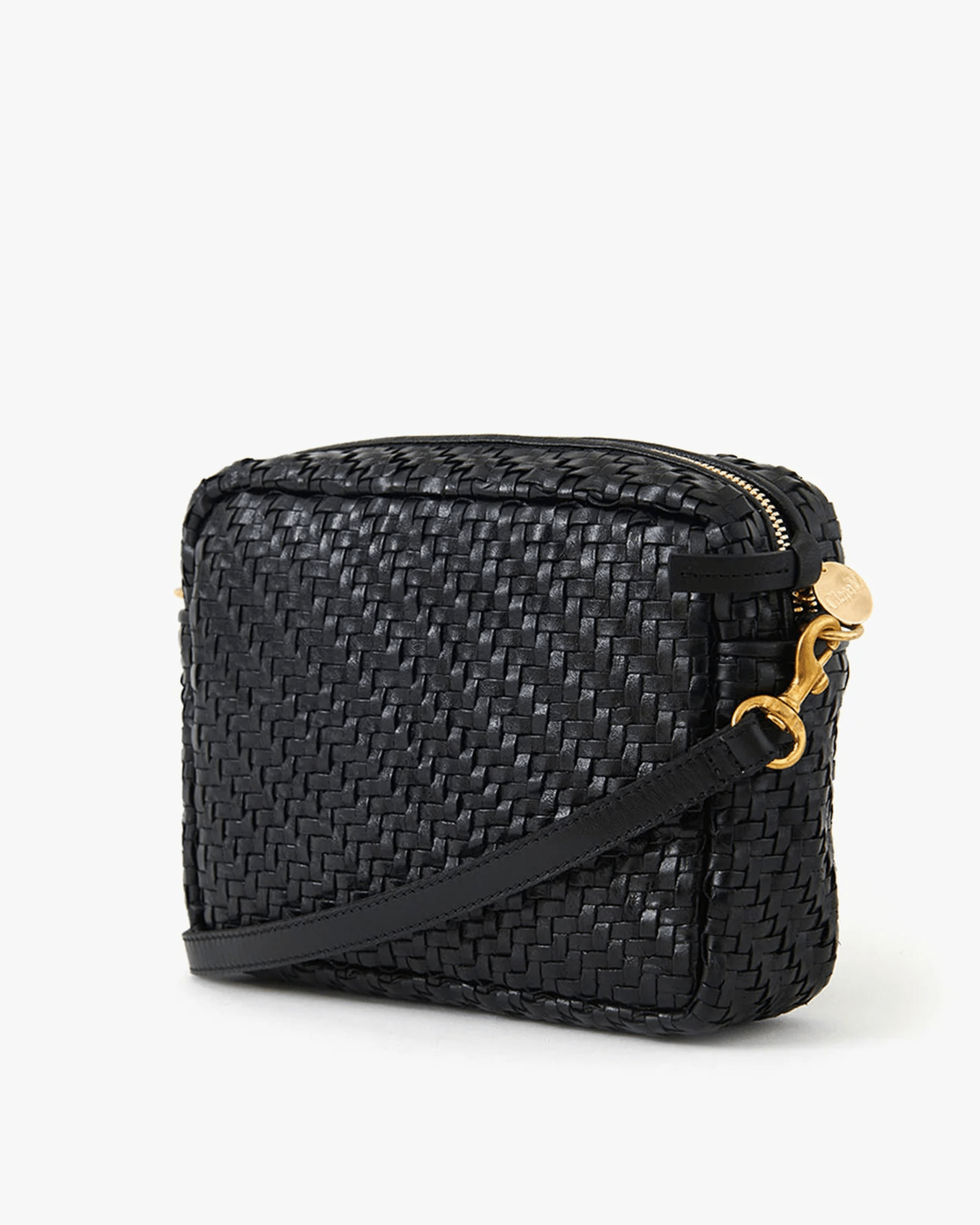 Clare V. Midi Sac in Black Woven Zig-Zag