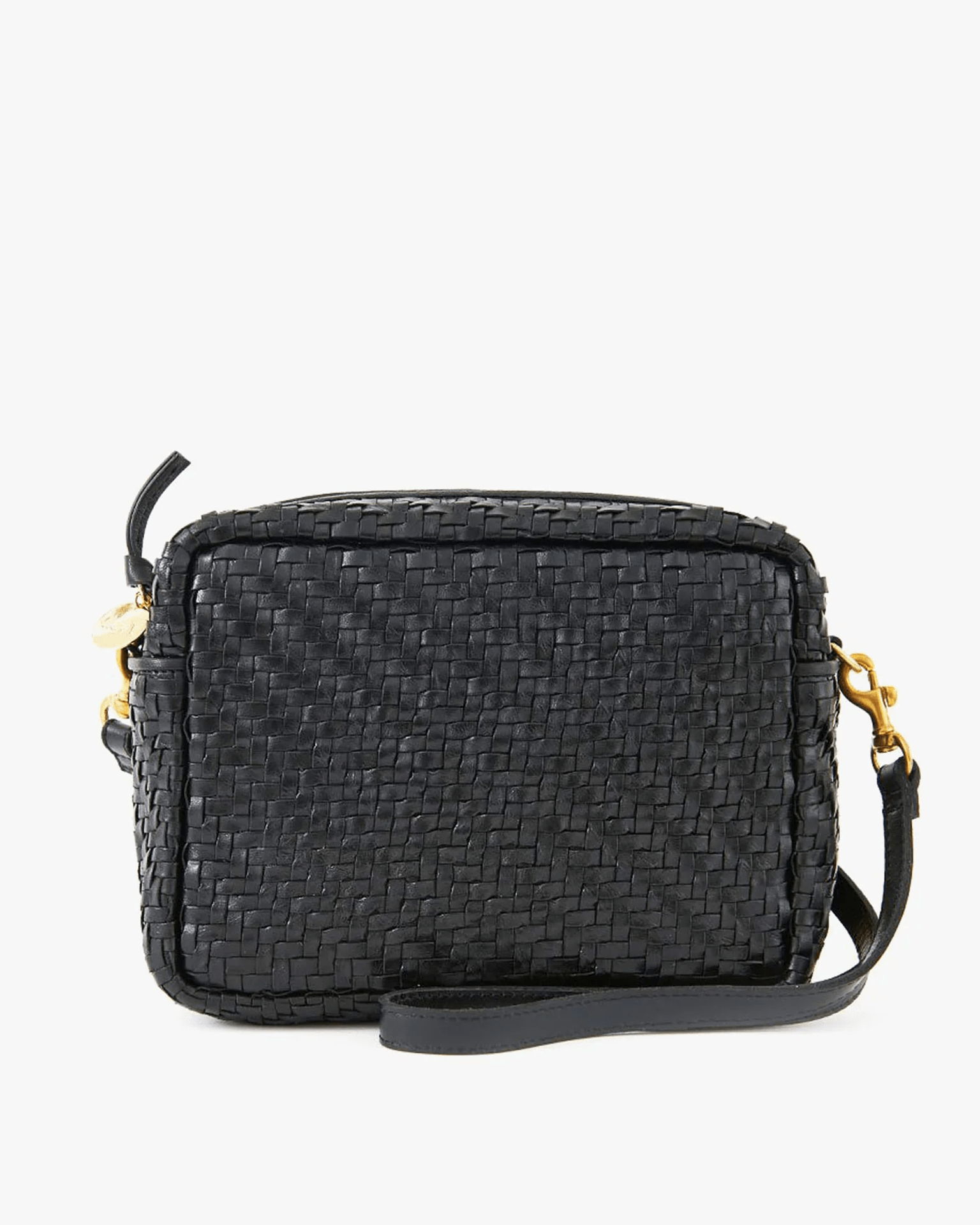Clare V. Midi Sac in Black Woven Zig-Zag