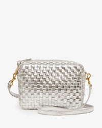 Clare V. Midi Sac in Silver Specchio Woven Checker