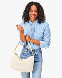 Clare V. Moyen Messenger in Cream Woven Checker