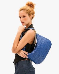 Clare V. Moyen Messenger - Medium Woven Diagonal in French Blue 2 - Bliss Boutiques