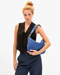 Clare V. Moyen Messenger - Medium Woven Diagonal in French Blue 3 - Bliss Boutiques